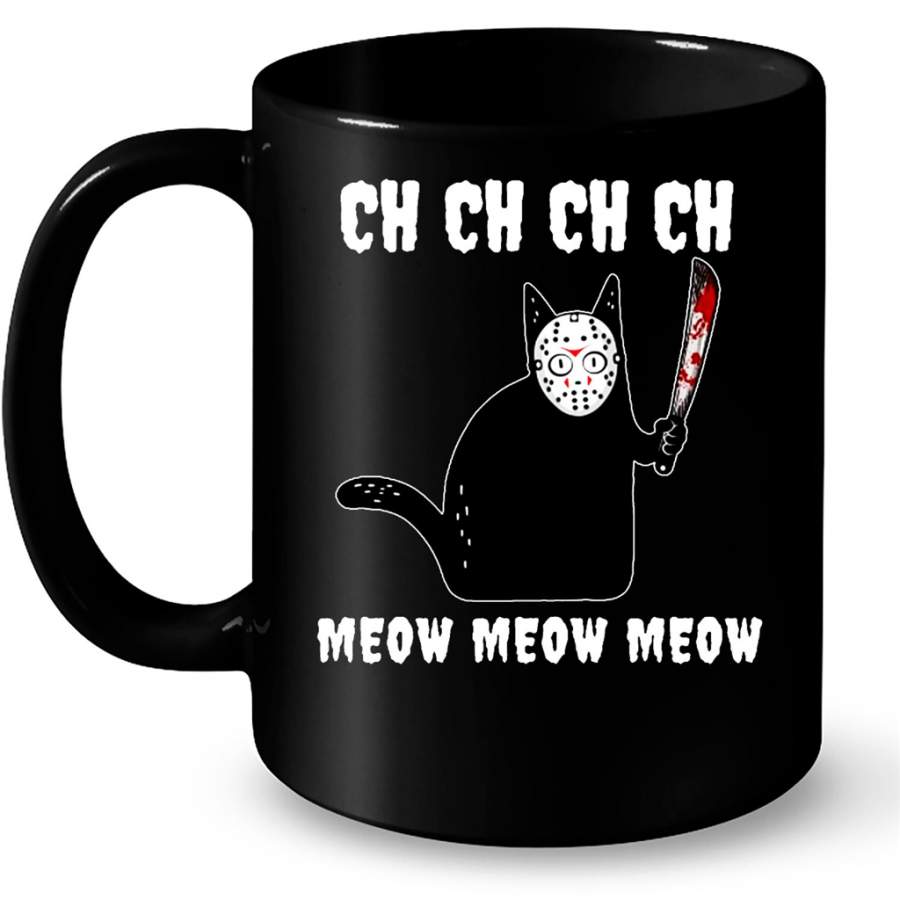 Ch Ch Ch Ch Meow Meow Meow Black Nani  Cat Kitten Halloween Clown B – Full-Wrap Coffee Black Mug