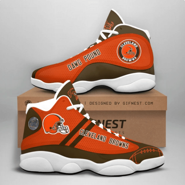 Cleveland Browns Logo Orange Brown Themed Air Jordan 13 Printing Shoes Sneaker