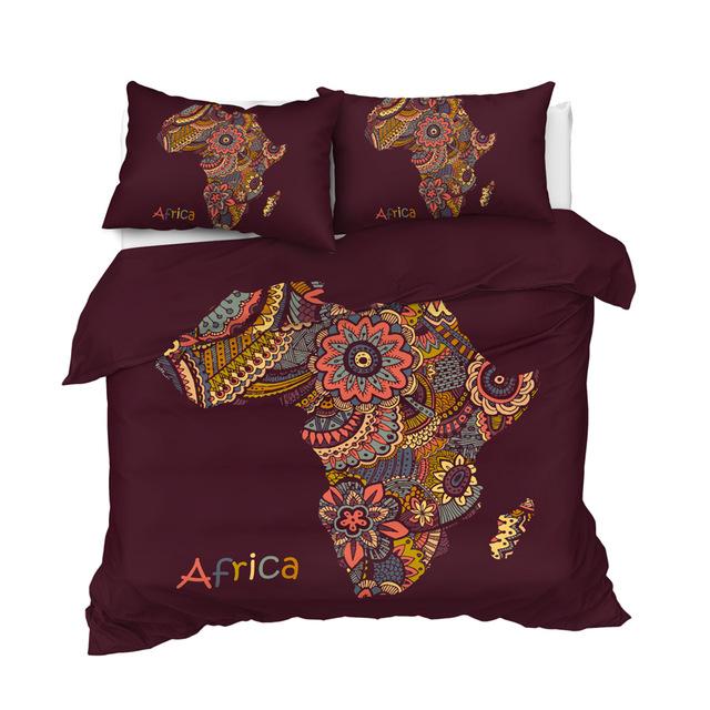 African Culture Map 3 Pieces Quilted Comforter Set