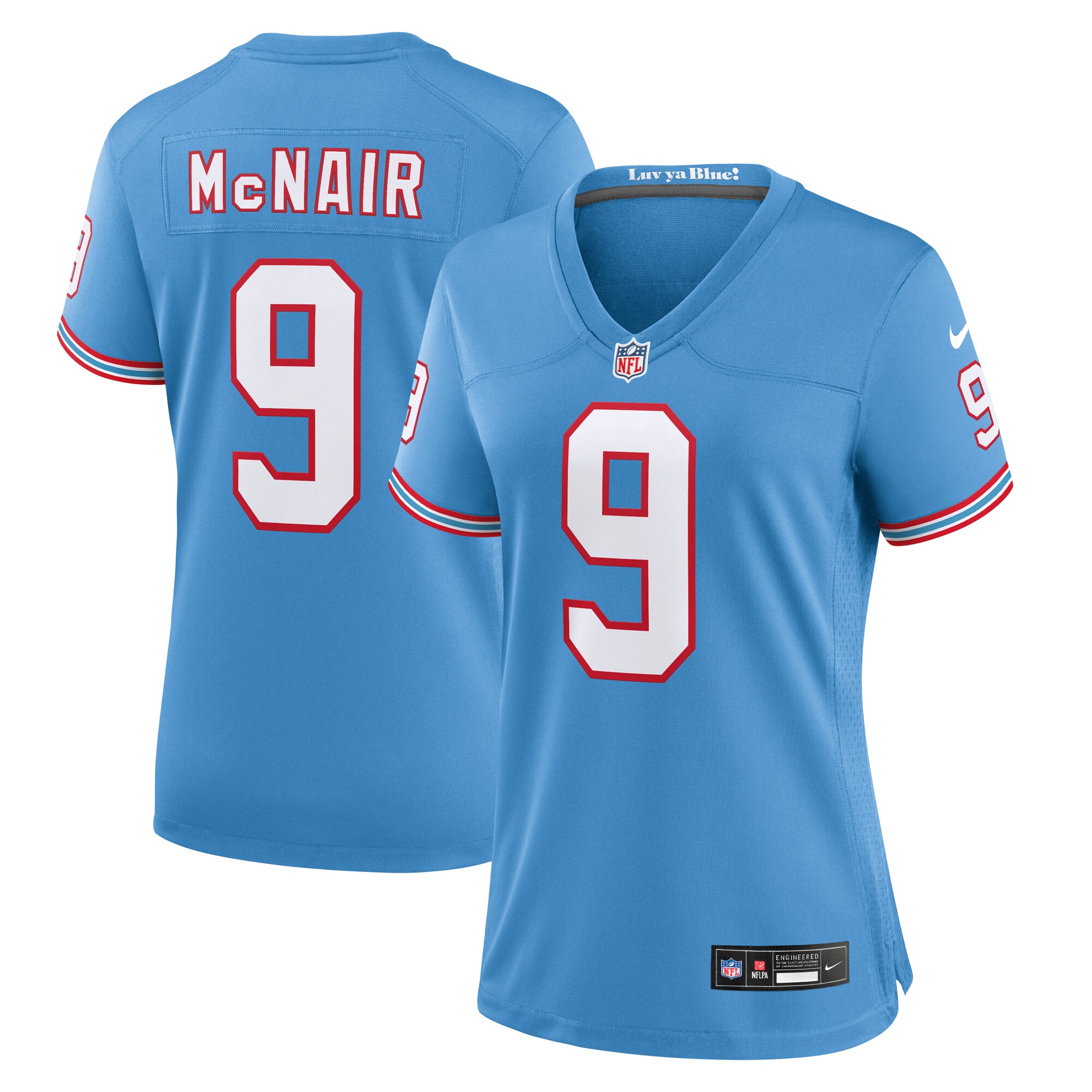 Steve McNair Tennessee Titans Women's Oilers Throwback Retired Player Game Jersey – Light Blue