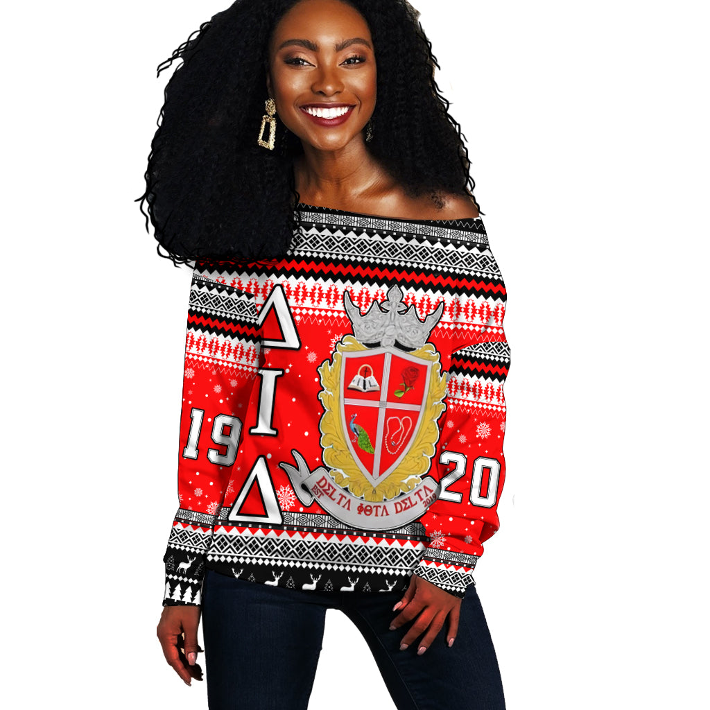 (Custom Personalised) Delta Iota Delta Christmas Off Shoulder Sweater African Pattern Lt13