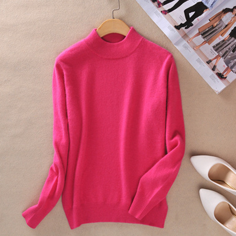 19 Colors Wool Pure Cashmere Sweater Women Pullovers Long Sleeve Pull Femme Half Turtleneck Women Sweaters Pullovers alx