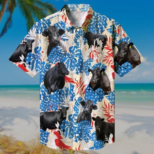 Black Angus Cattle Lover Us America Flag Red Blue White Hawaii Shirt Ha75060