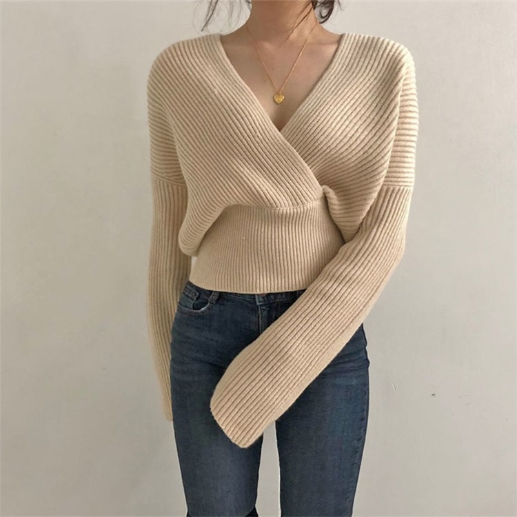 Colorfaith New 2019 Autumn Winter Women Sweaters Knitting V-neck Cross Wild Fashionable Sexy Pullovers Female Lady Tops SW7777 alx