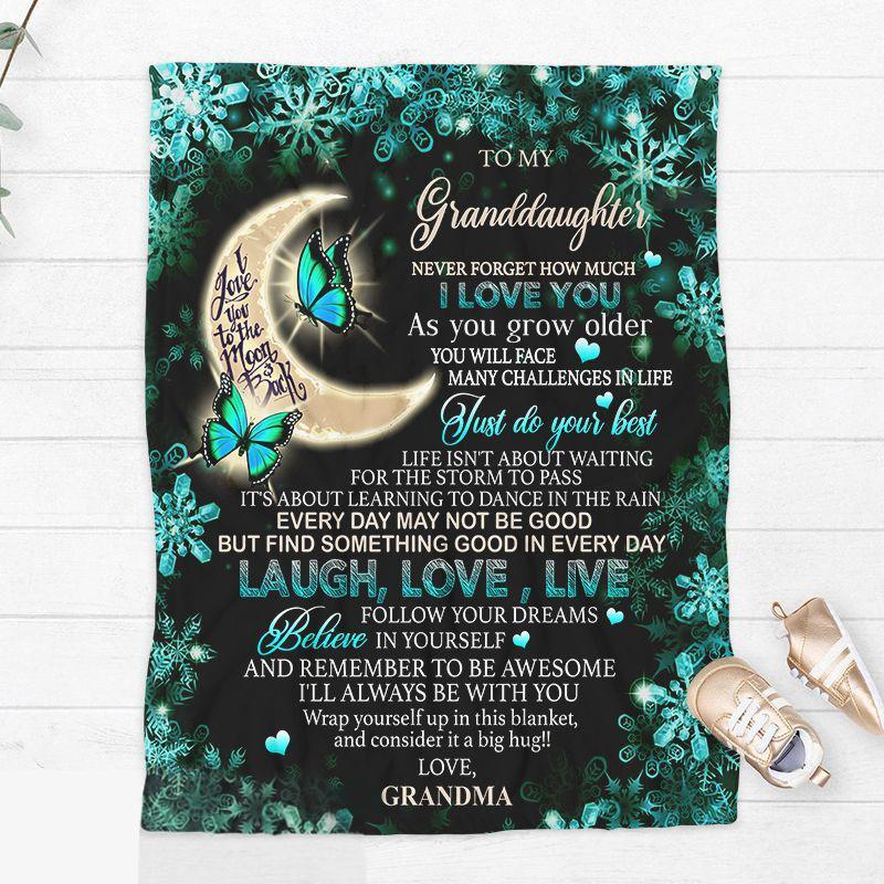 To My Granddaughter I Love You To The Moon And Back Blanket Gifts For Granddaughter Gift From Grandma Birthday Gift Home Decor Bedding Couch Sofa Soft And Comfy Cozy(Turquoise)