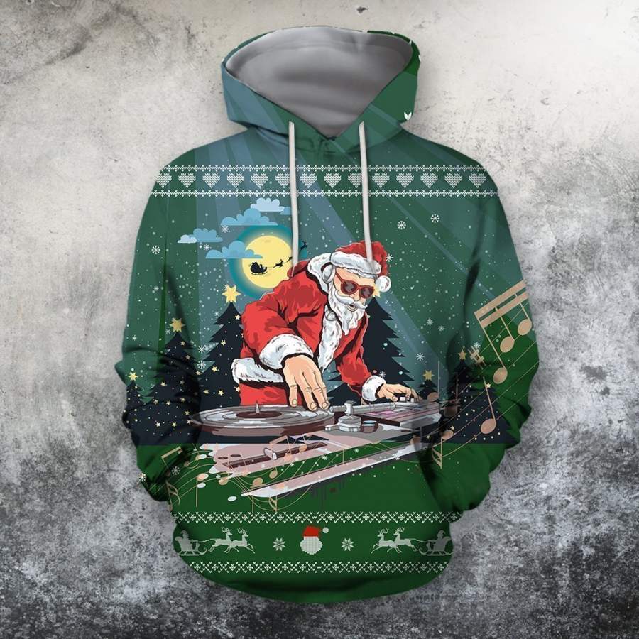 3D All Over Print Green Santa DJ Shirts