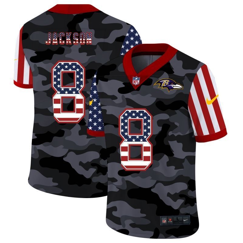 Baltimore Ravens Lamar Jackson #8 NFL 2020 Us Flag Camo Jersey