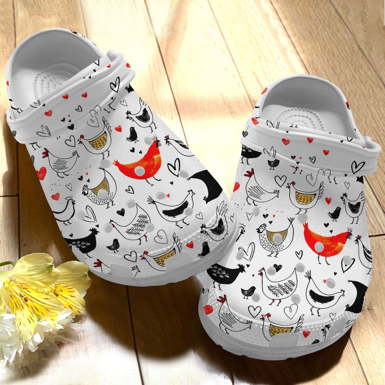 Chicken Personalize Clog, Custom Name, Text, Fashion Style For Women, Men, Kid, Print 3D Whitesole Happy Chicken