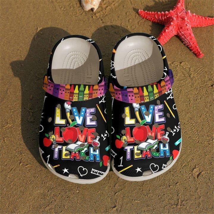 Live Love Teach Crocs Shoes Clogs For Teacher – Funny Crayons Crocs Shoes Clogs Birthday Gifts