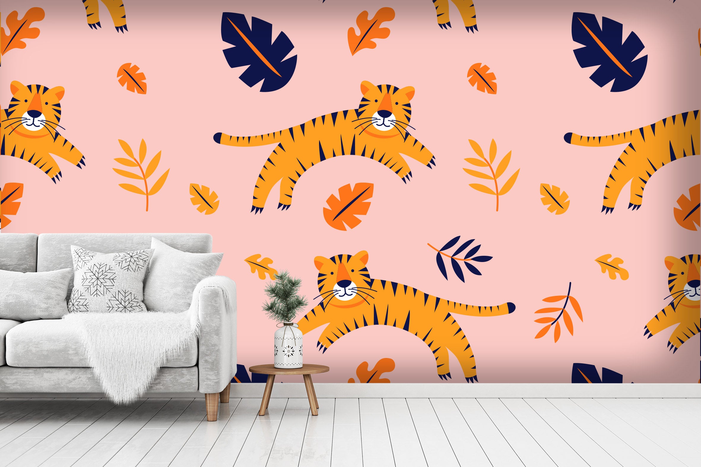 3D Tiger Pink Wall Mural Wallpaper 25