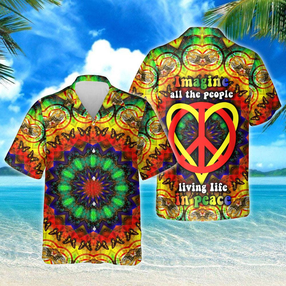 Hippie Heart Imagine All The People Living Life In Peace Hawaii Shirt Unisex Adult Ha6455