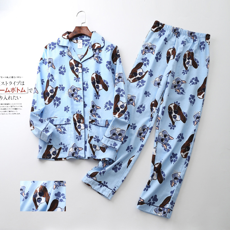 Womens Pajamas Set Pure Cotton Womens PJs Cartoon Dog Pyjamas Long-Sleeved Elastic Waist Pants Set Lounge Nightwear ouc1063 alx