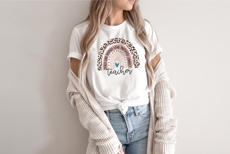 Teacher Shirt – Teach Love Inspire – Teacher Tee – Boho Rainbow Teacher Tshirt – Gift For Teacher – Cute Teaching Tshirts – Teaching Shirt