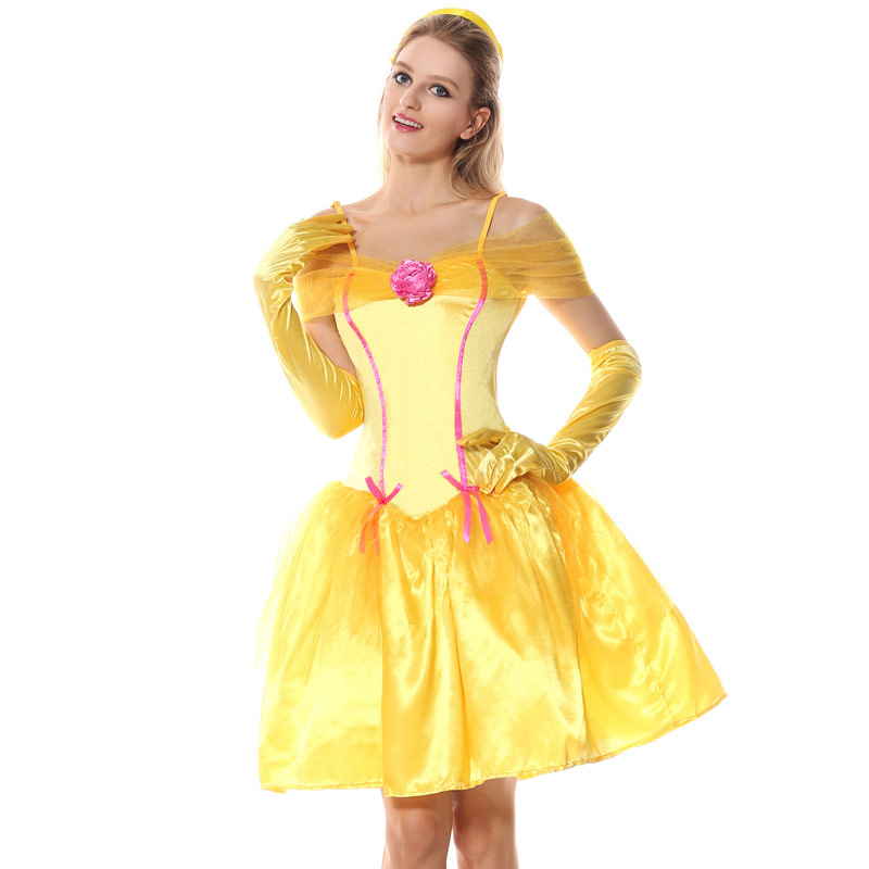 Yellow Beauty And The Beast Princess Belle Costume Adult Fairy Tail Sexy Costumes Women Cosplay Fancy Dress For Halloween Party alx