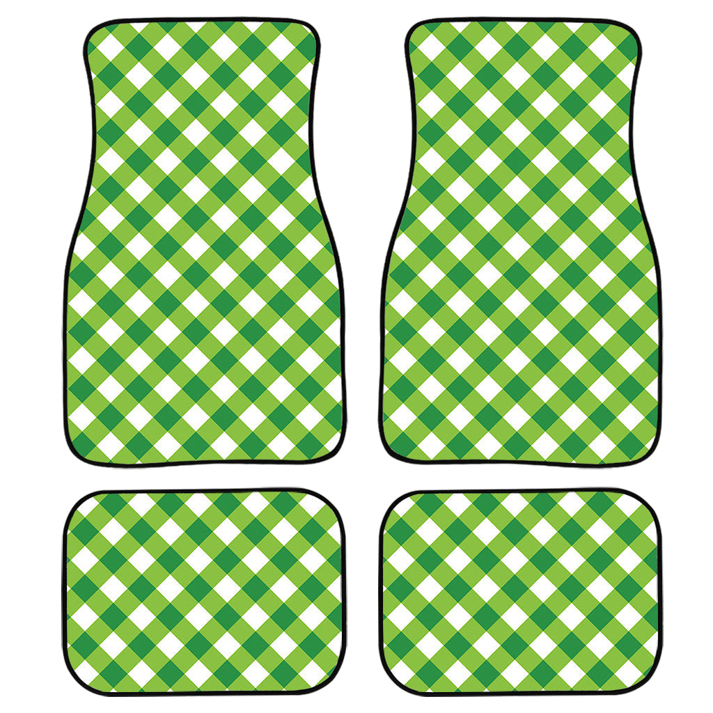 Shamrock Green And White Gingham Print Front And Back Car Floor Mats, Front Car Mat