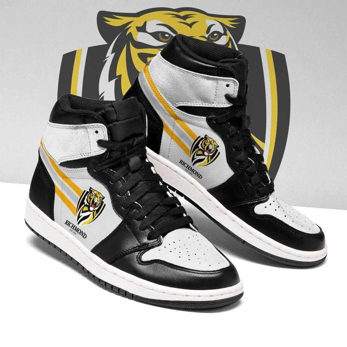 Yellow Stripes Richmond Tigers Afl Design Air Jordan 1 Mid Printing Shoes Sneaker