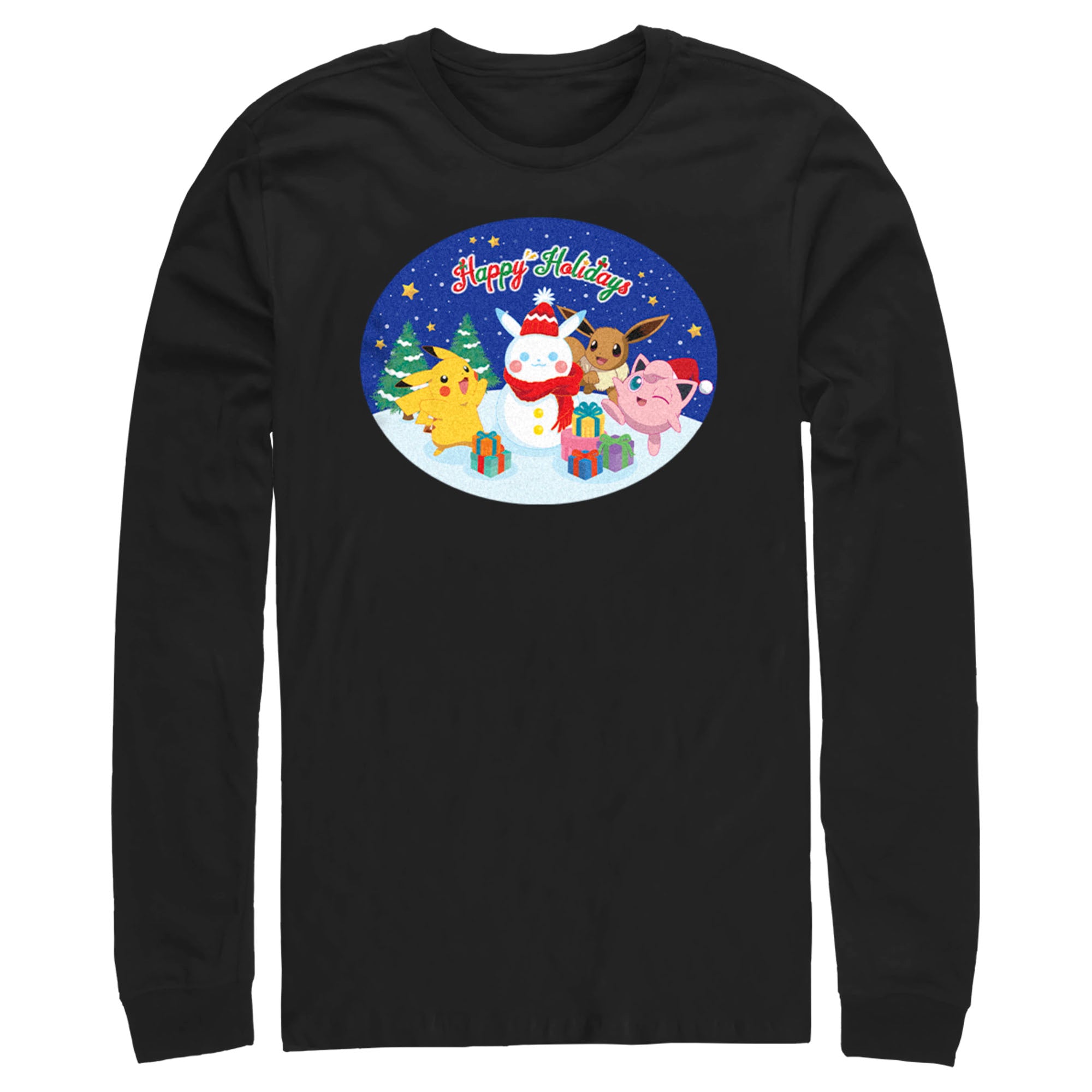 Men’S Pokemon Christmas Happy Holidays Snowman Long Sleeve Shirt