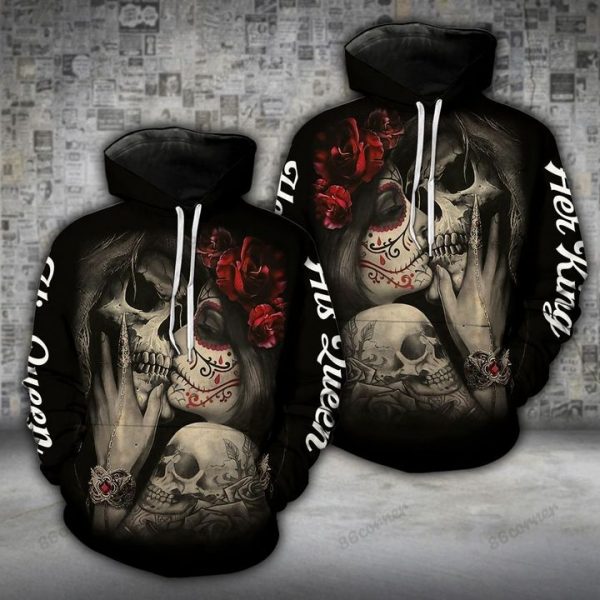 Skull On Dark King Queen Couple Hoodie