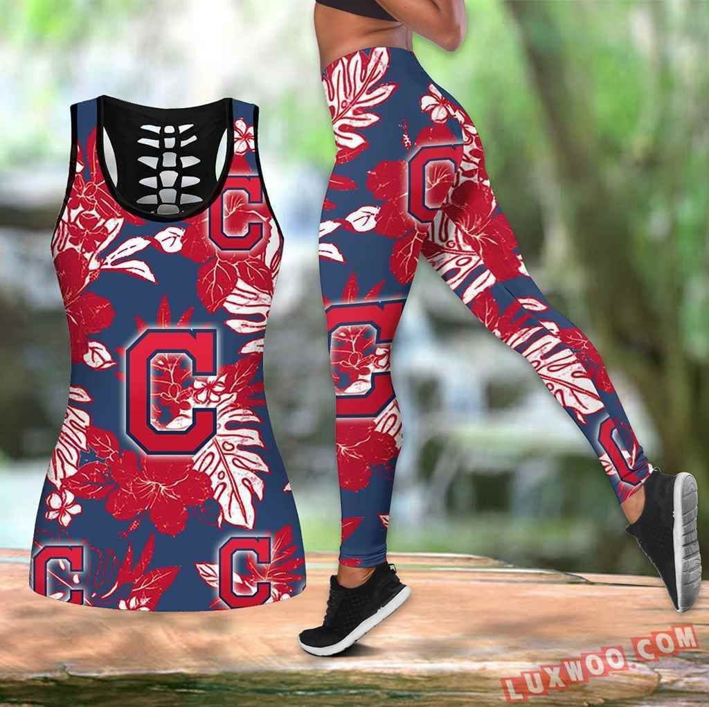 Combo Cleveland Indians Hawaiian Tropical Flower Hollow Tanktop Legging Set Outfit K1547