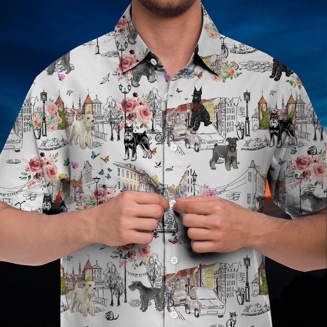 Standard Schnauzer Hawaiian Shirt Flower City Art