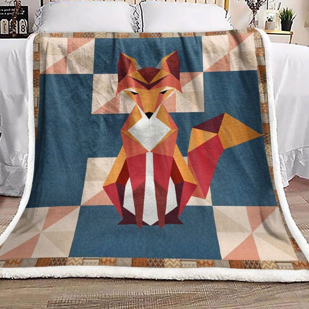 [Personalized Name] Geometric Fox Blue And Red Fleece Blanket, Sherpa Blanket, Gift For Family Member, Friends Gift, Christmas Gift, Home Decor, Home Living