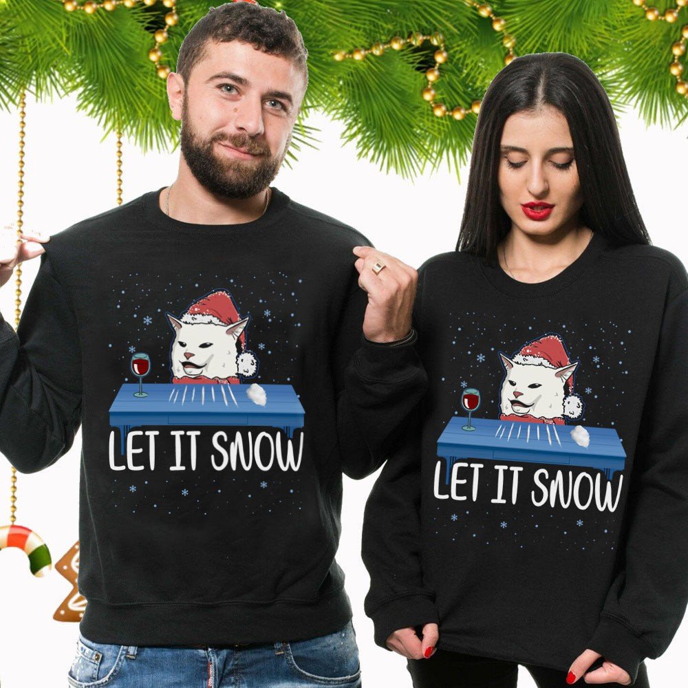 Let It Snow Santa Kitten Funny Ugly Christmas Sweater