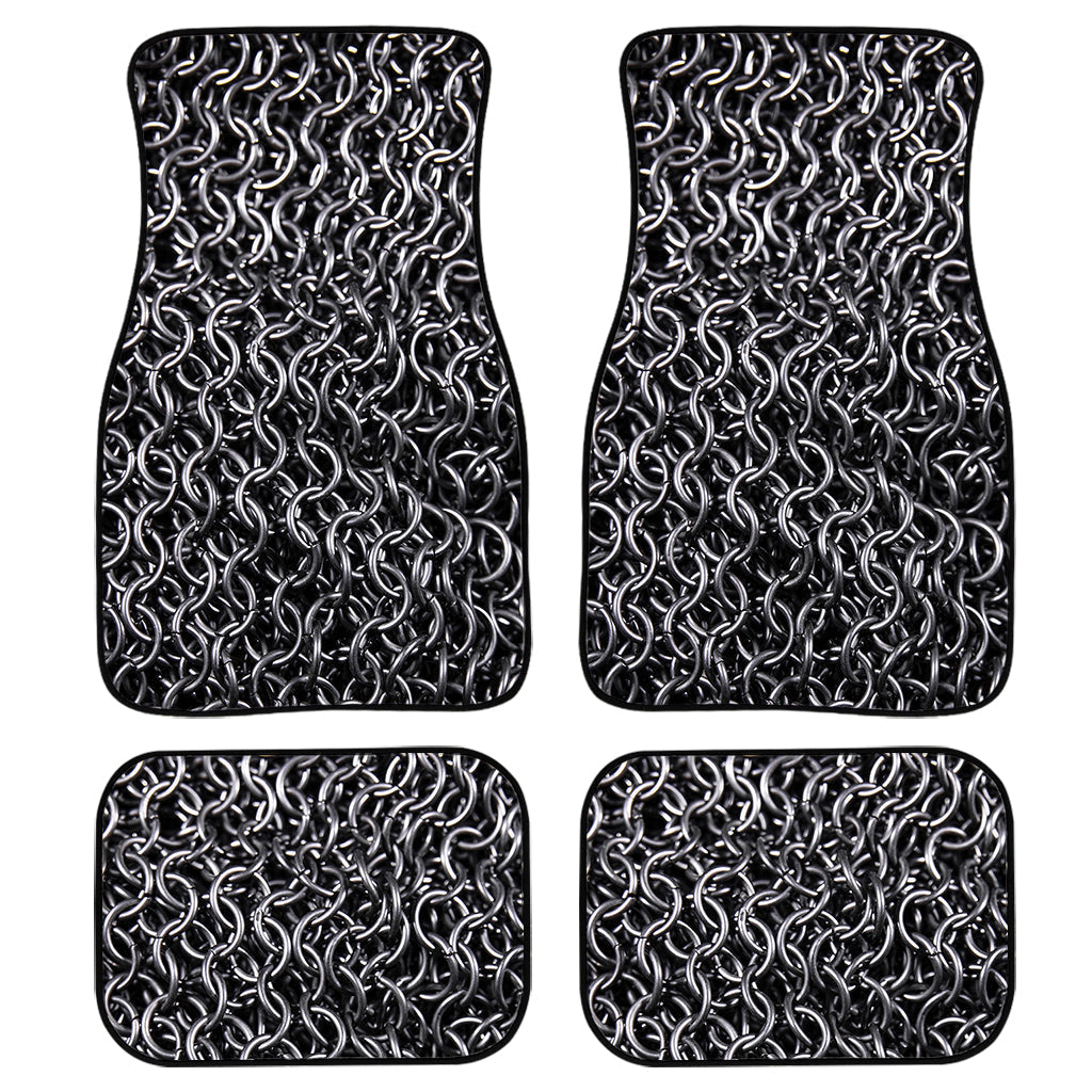 Silver Chainmail Print Front And Back Car Floor Mats, Front Car Mat