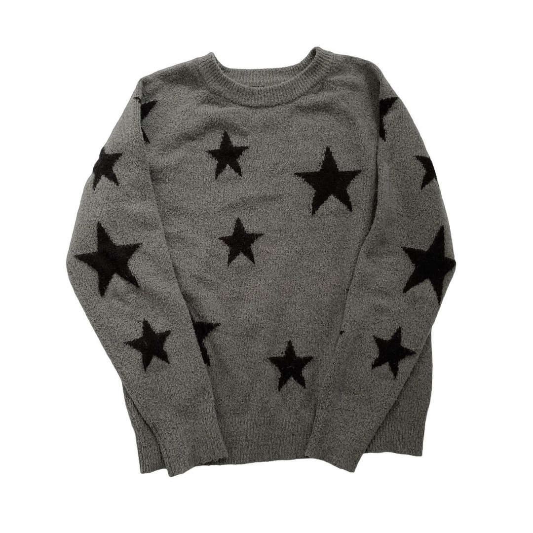 Y2k Clothes Men Oversized Star Sweater Black Loose Grey Women Vintage Retro Knitted Sweater 2022 Autumn Cotton Pullover Unisex alx