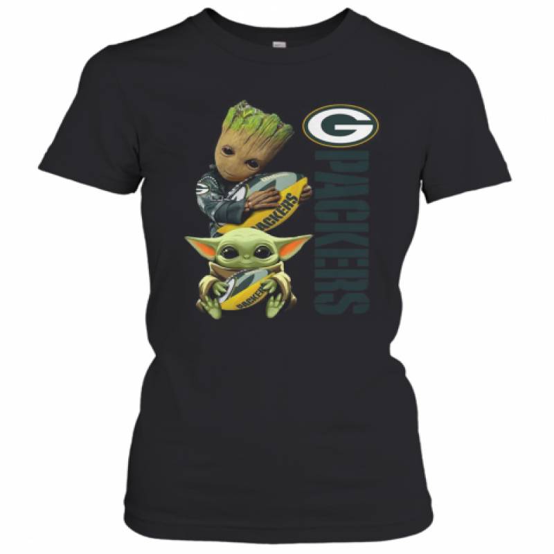 Baby Groot And Yoda Hug Green Bay Packers Women's T-Shirt