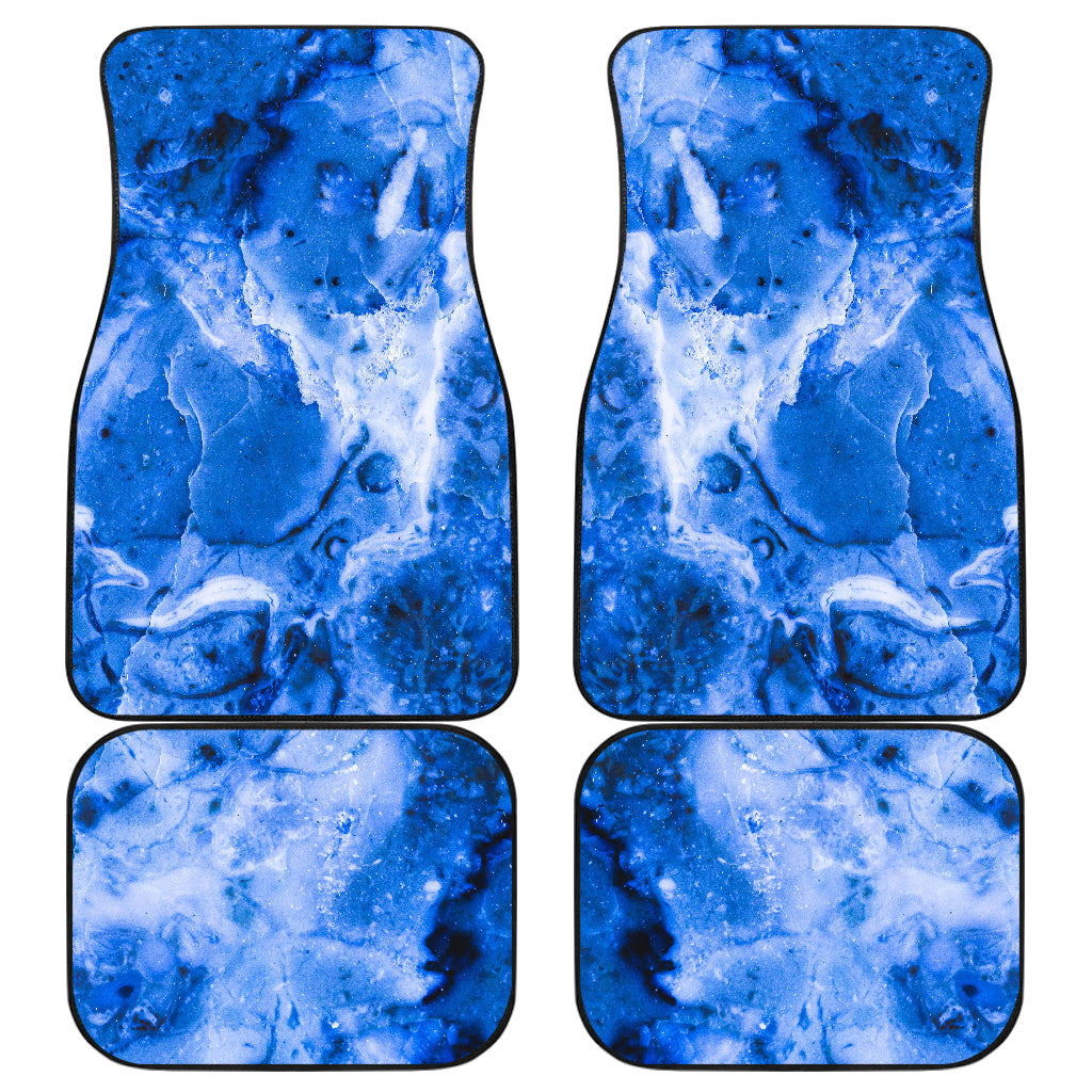 Blue Sapphire Marble Print Front And Back Car Floor Mats, Front Car Mat