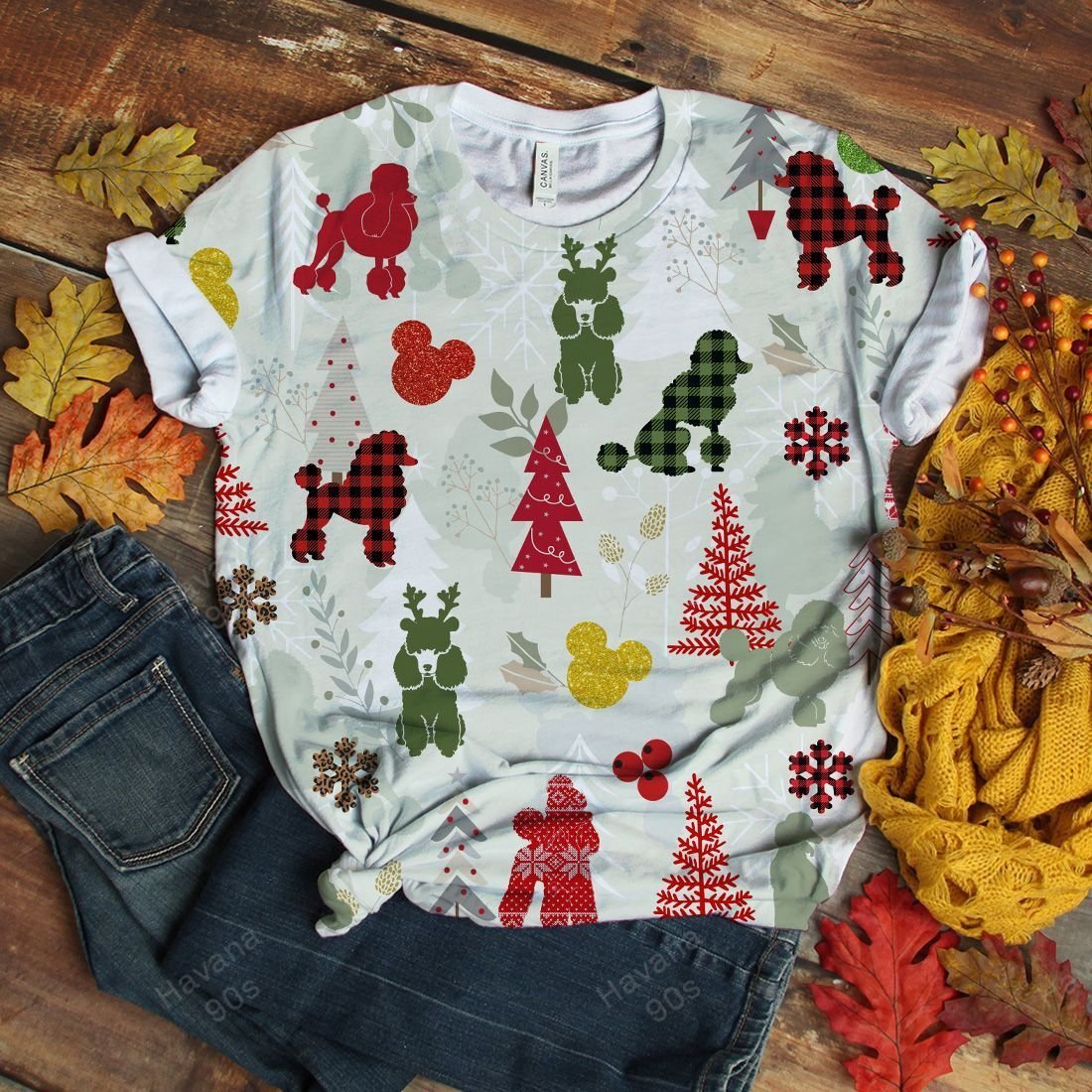 Poodle T-shirt Christmas Flannel V3