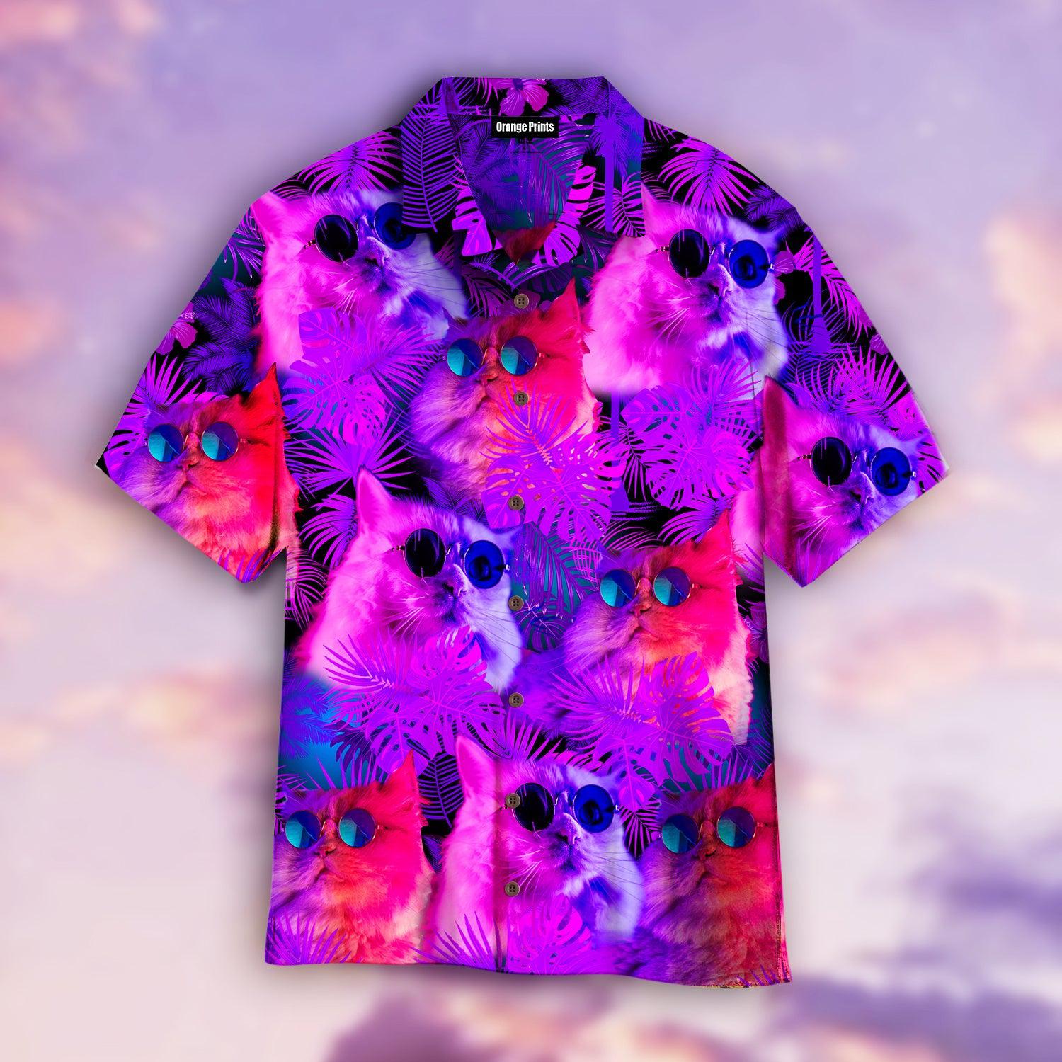 Neon Cat With Tropical Aloha Hawaii Shirts For Men Women Ha82916