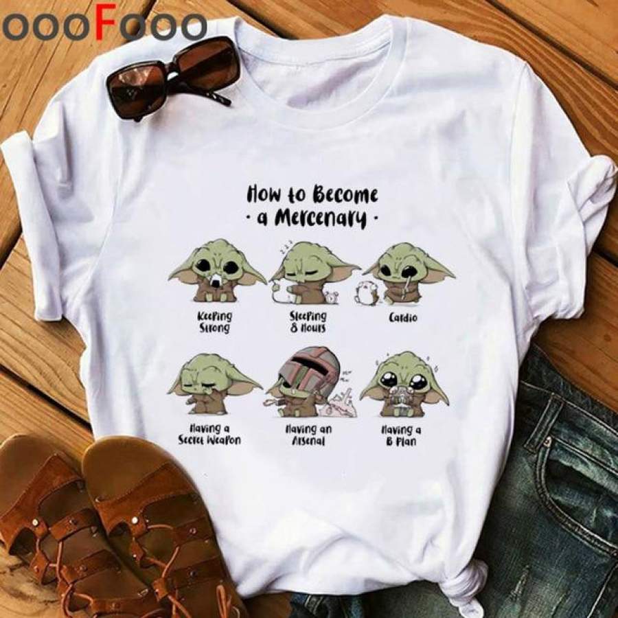 Kawaii Baby Yoda Funny Cartoon T Shirt Women Ullzang Bebe Yoda T-shirt