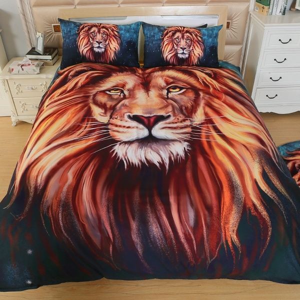 3D Lion Star Portrait Watercolor Painting Printed Bedding Set Bedroom Decor