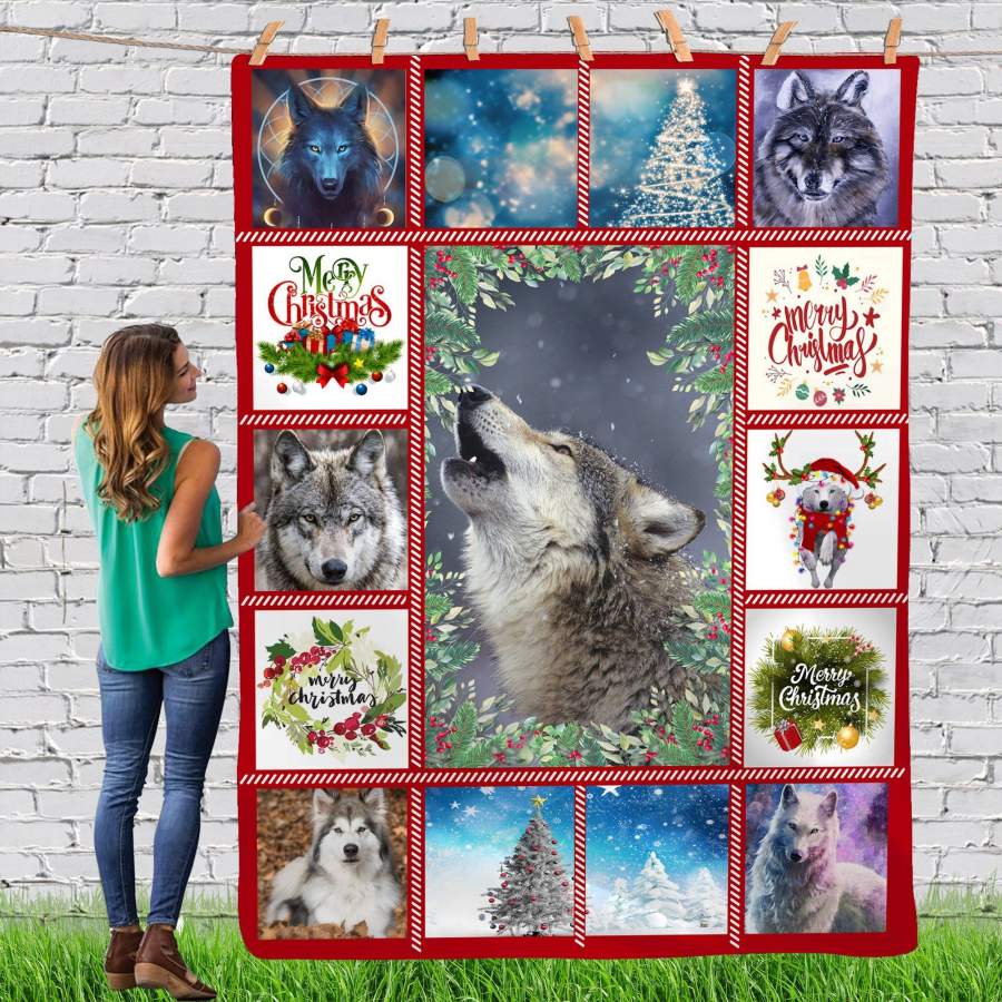 Wolf Gorgeous Merry Christmas Animal Reindeer Xmas Fleece Blanket, Custom Blankets Christmas Gift Ideas