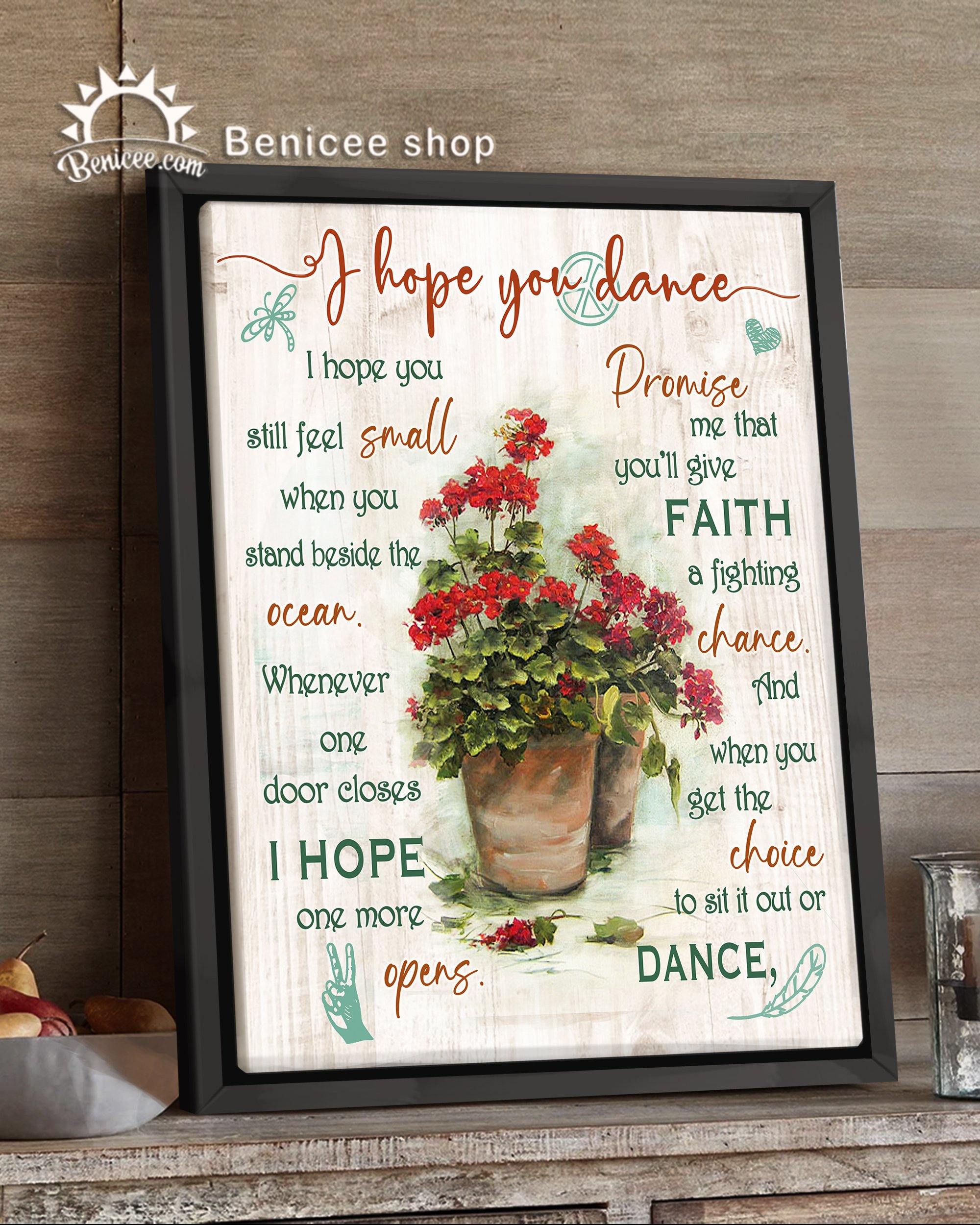 Benicee Hippie Flower Decor Framed Canvas Art I Hope You Dance Geraniums Top 3 Home Decor