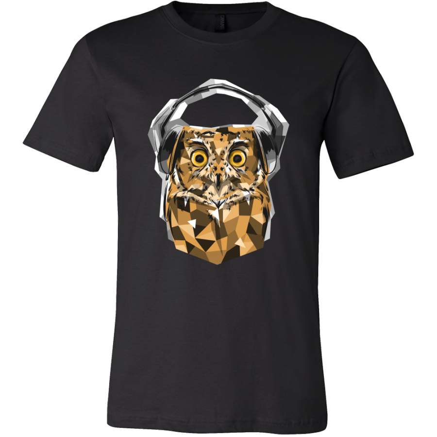 Animal Life Owl With Headphones Design on T-Shirt