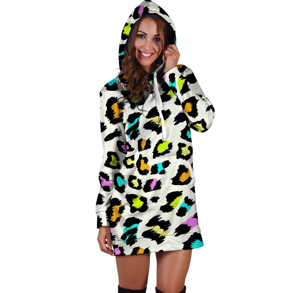 White Leopard Hoodie Dress