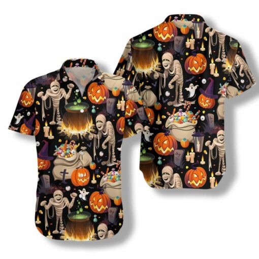 Halloween Mummy And Bags Of Sweets Hawaii Gift For Day Shirt Ha106700