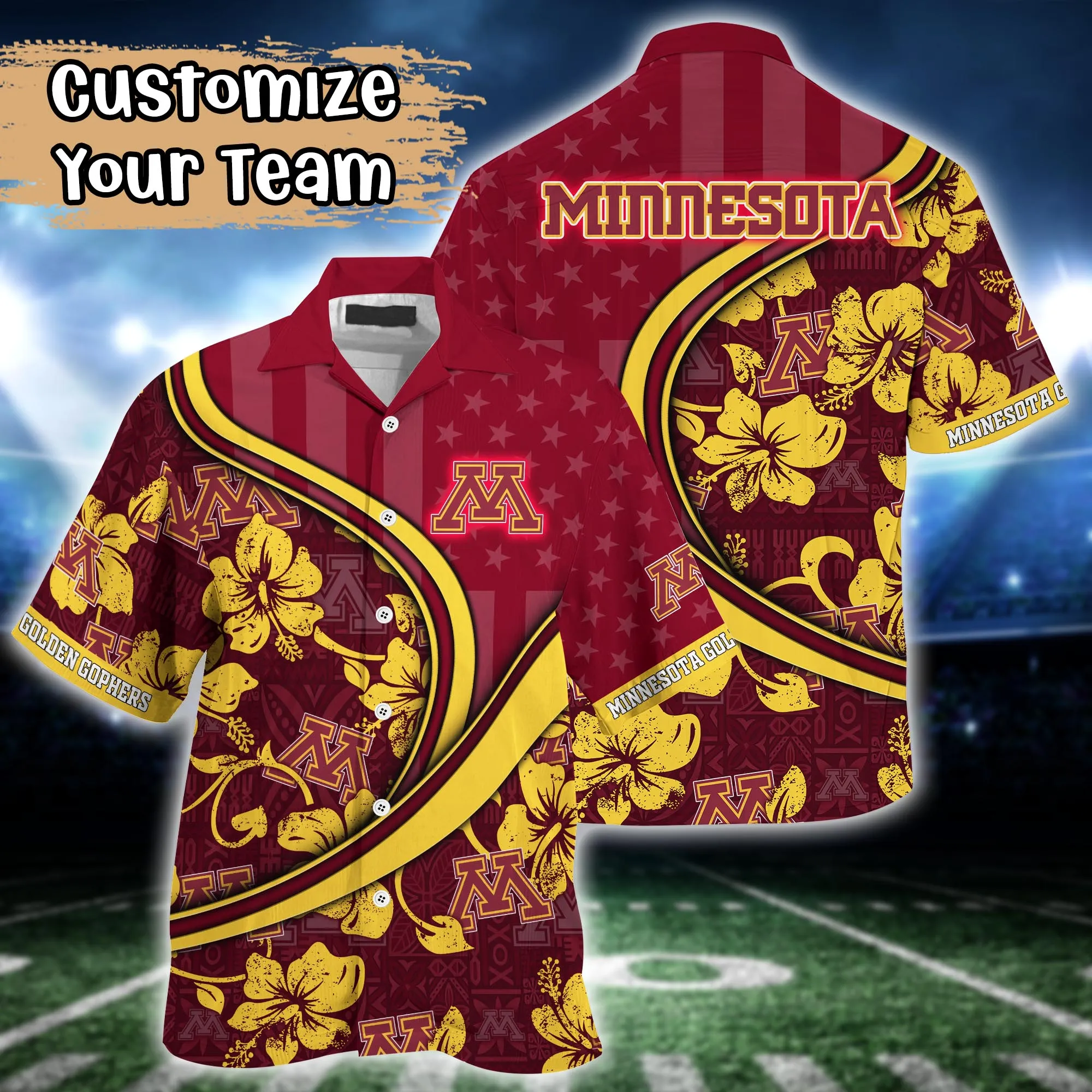 Minnesota Golden Gophers NCCA Us Flag Hawaiian Shirt Custom Summer Aloha Shirt