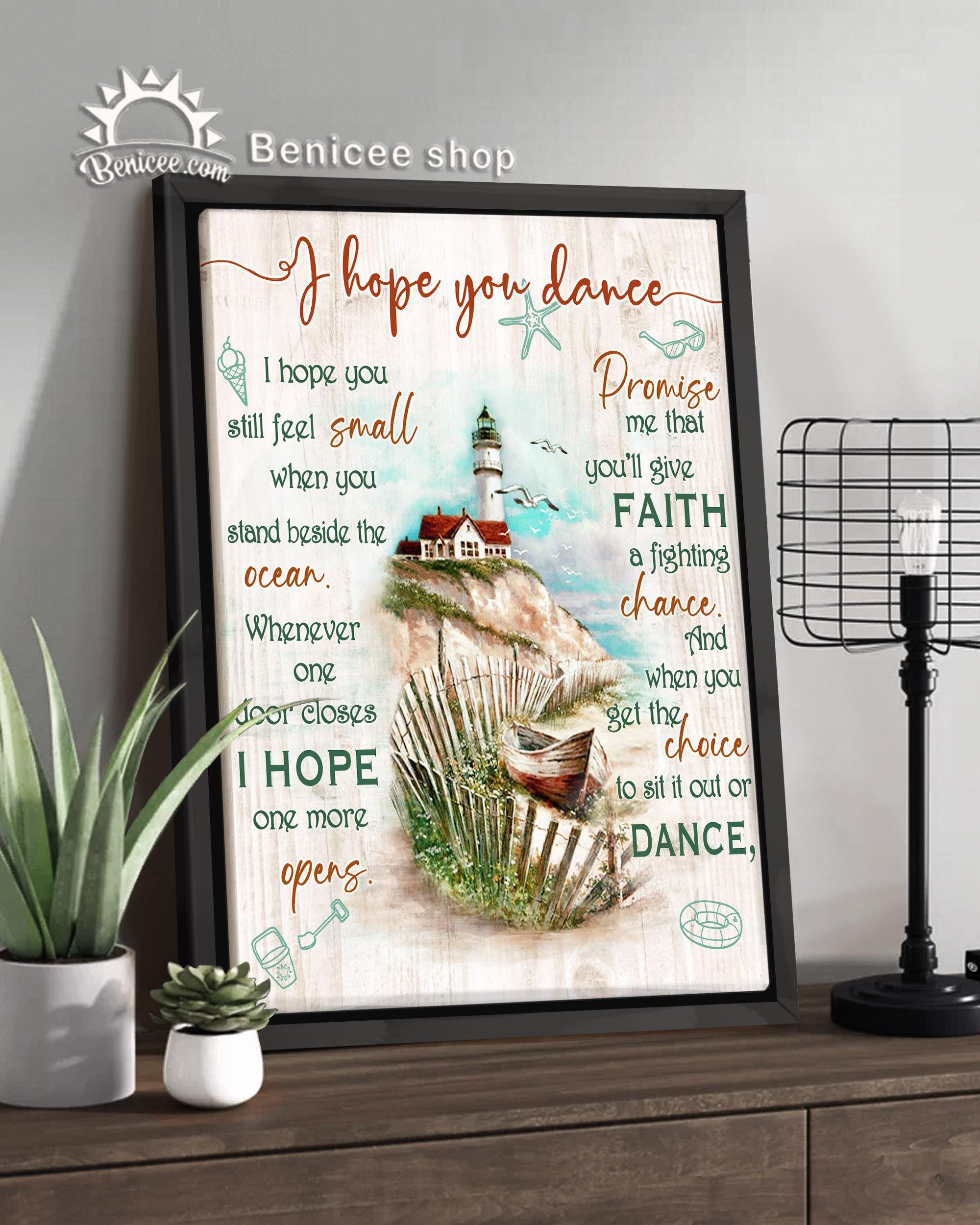 Benicee Beach House Framed Canvas Art I Hope You Dance Light House Coastal Top 3 Home Decor