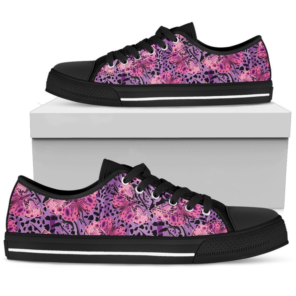 Purple Butterfly Leopard Low Top Personalized Shoes Custom Name, Text For Women, Men