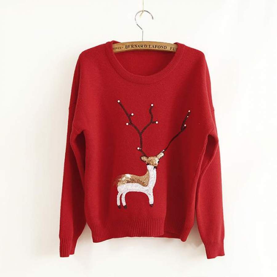 2017 Ugly Sweater Rabbit Hair Women Knitted Animal Prints Pullover Sweater Warmer Winter Reindeer Christmas