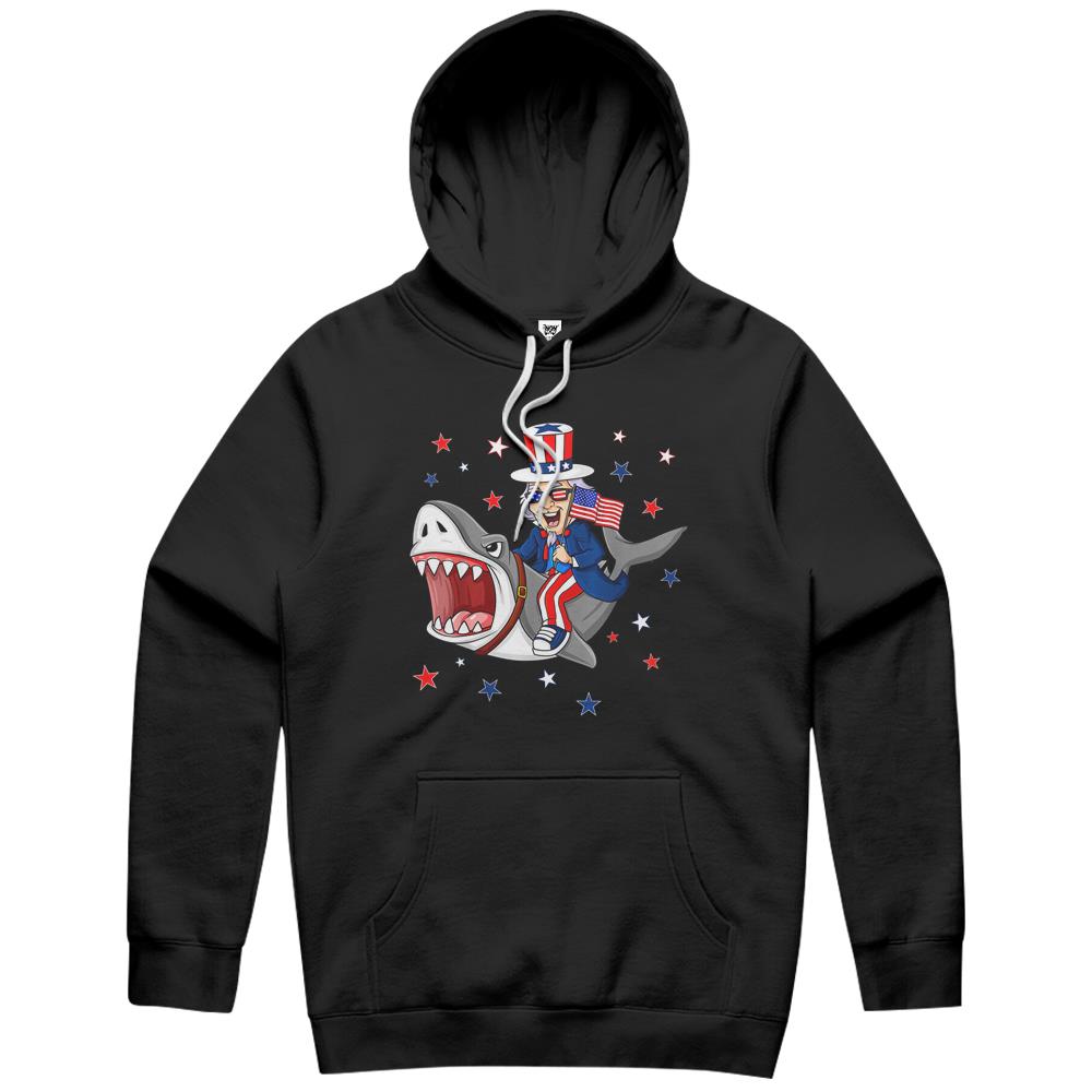 4Th July Shirts, Fourth Of July Hoodie, Patriotic Shirt Womens Men, Uncle Sam Riding Shark 4Th Of July Patriotic Boys Funny Hoodie