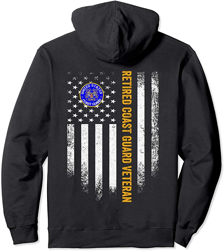 Vintage USA American Flag Retired US Coast Guard Veteran Pullover Hoodie