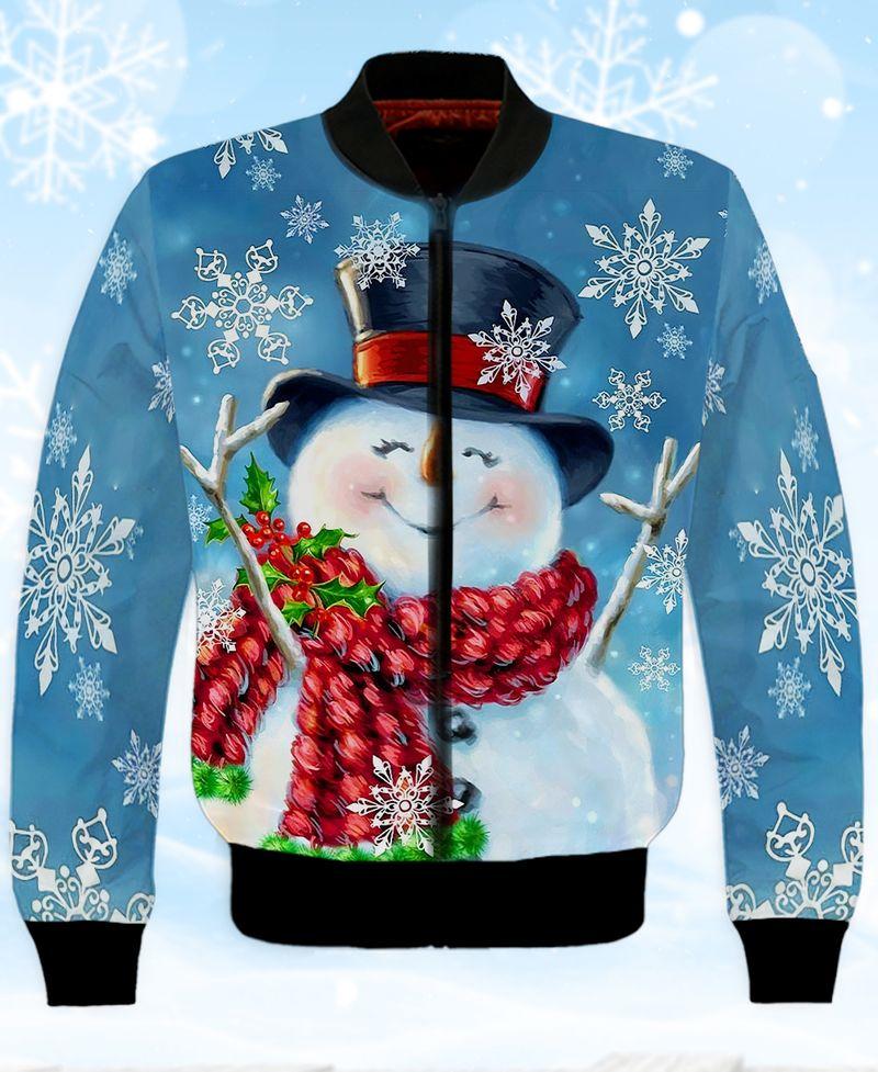 Snowman With Wool Scarf 3D Shirts Gift For Christmas Holiday 3D Bomber