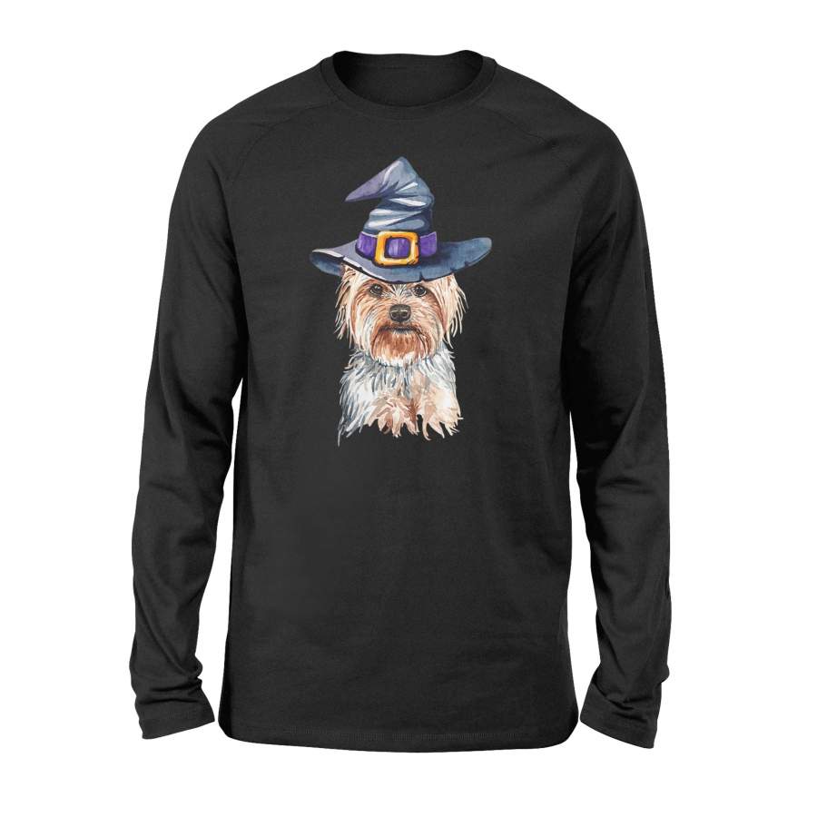 Yorkshire Terrier Witch Hat Dog Lovers Halloween V-Neck Tshirt – Standard Long Sleeve