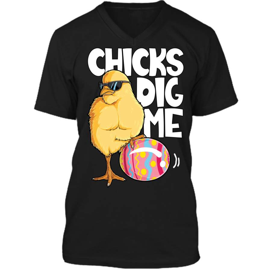 Chicks Dig Me T shirt Boys Kids Easter Bunny Ears Egg Men Mens Printed V-Neck T