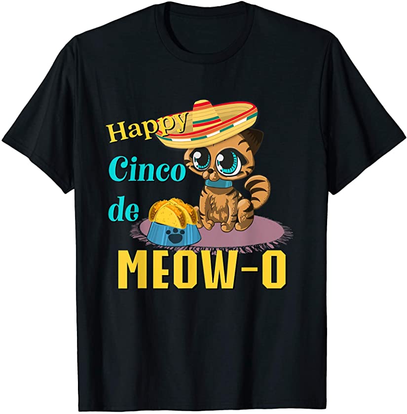 Cinco De Mayo Meow Mexican Cat Kitten Smiling Taco Sombrero2 T-Shirt