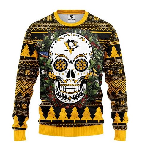 Pittsburgh Penguins Black Gold Skull Gift For Fan Ugly Wool Sweater Christmas V2